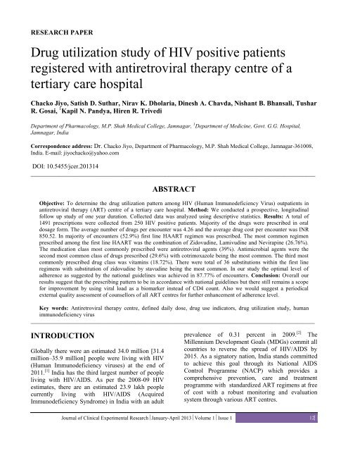 Drug utilization study of HIV positive patients ... - eJManager.com