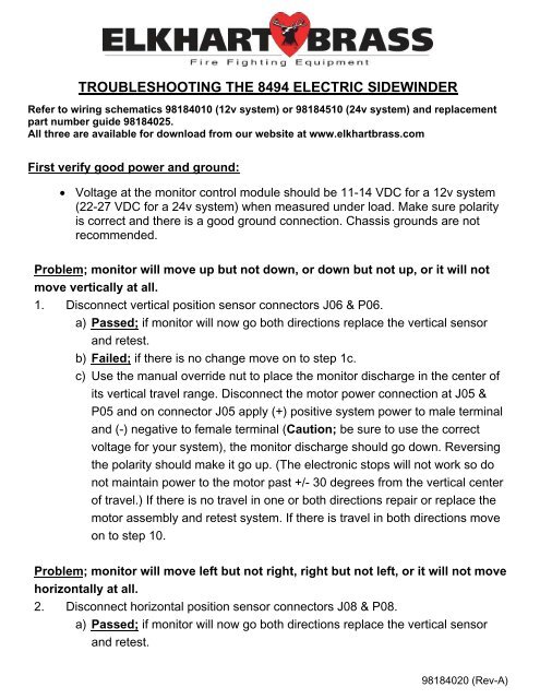 troubleshooting the 8494 electric sidewinder - Elkhart Brass