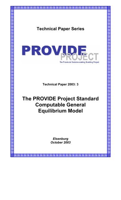 The PROVIDE Project Standard Computable General Equilibrium ...