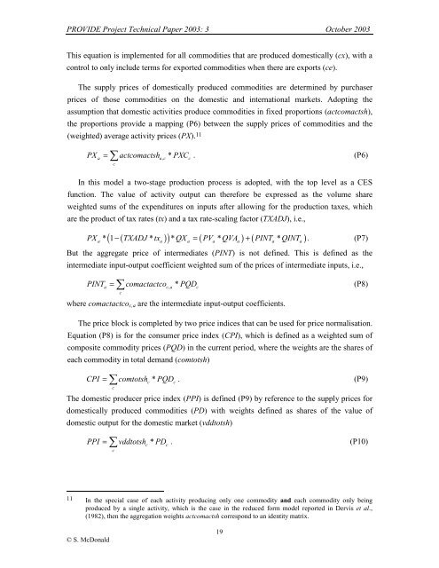 The PROVIDE Project Standard Computable General Equilibrium ...