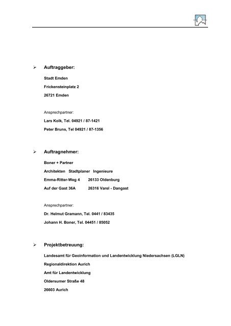 ENTWURF Dorferneuerungsplan, Teil 1 - Stadt Emden