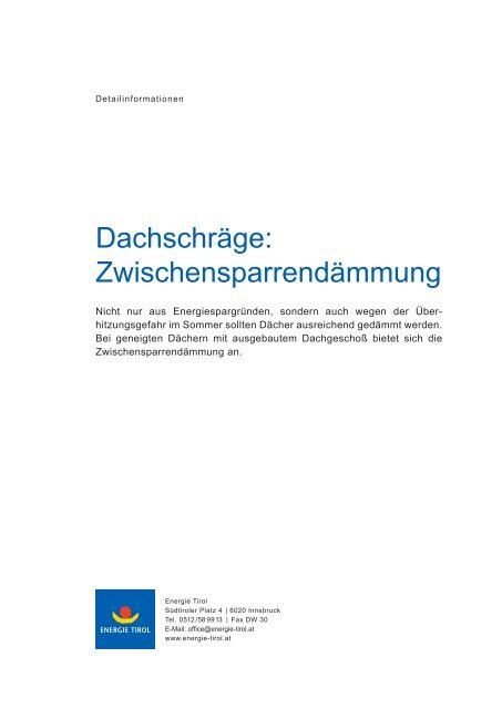 Dachschräge: Zwischensparrendämmung - Energie Tirol