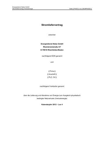 Stromliefervertrag - Energiedienst Netze GmbH