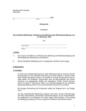 siehe Vorlage Einsprache - Schweizerische Energie-Stiftung