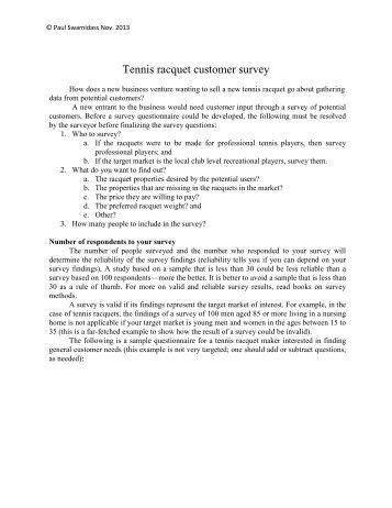 Tennis racquet customer survey