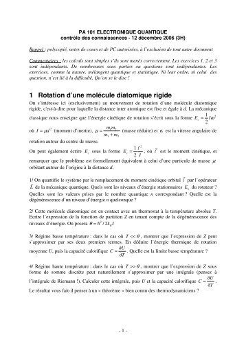 1 Rotation d'une molécule diatomique rigide - Ensta