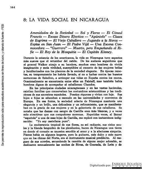 LA VIDA SOCIAL EN NICARAGUA - Biblioteca Enrique Bolaños