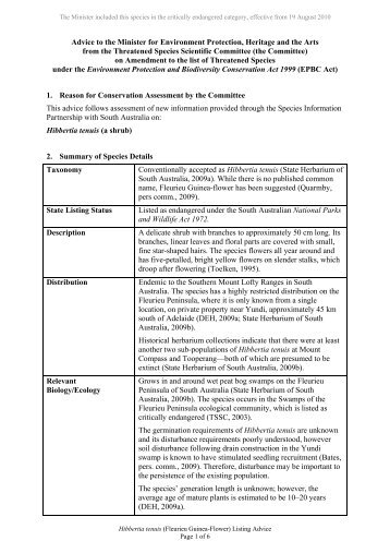 Listing advice for Hibbertia tenuis - Department of the Environment ...