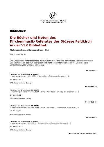 Die Bücher und Noten des Kirchenmusik-Referates der Diözese ...