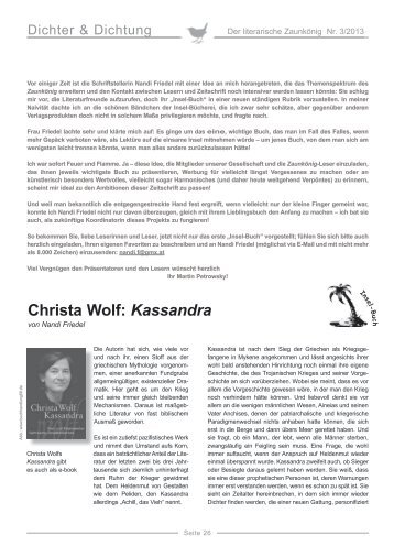 Christa Wolf: Kassandra - Erika Mitterer Gesellschaft
