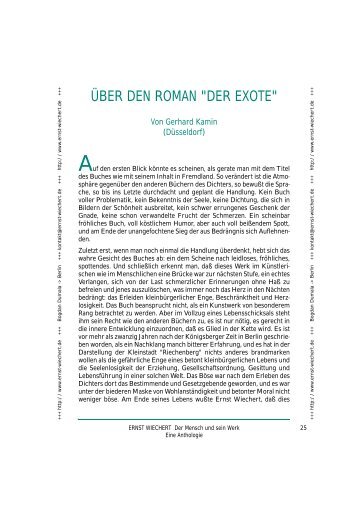 Über den Roman „Der Exote“ - über Ernst Wiechert