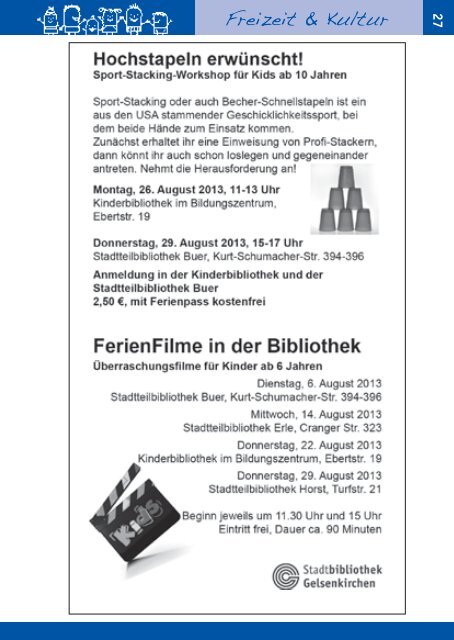Ferienpass 2013 - Stadt Gelsenkirchen, Referat Erziehung und ...