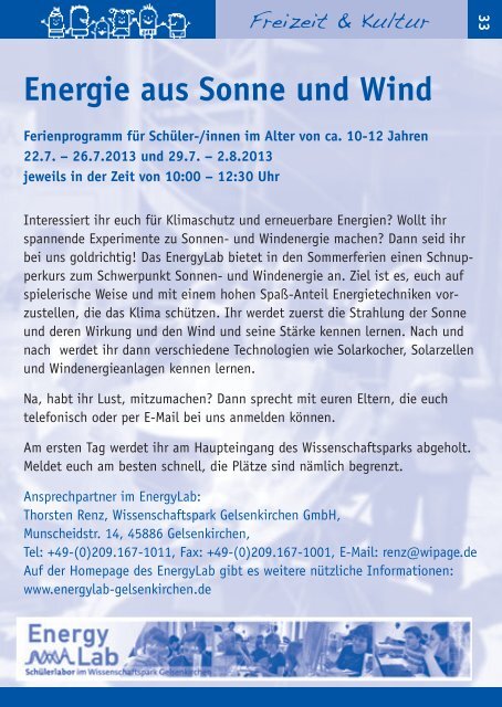 Ferienpass 2013 - Stadt Gelsenkirchen, Referat Erziehung und ...