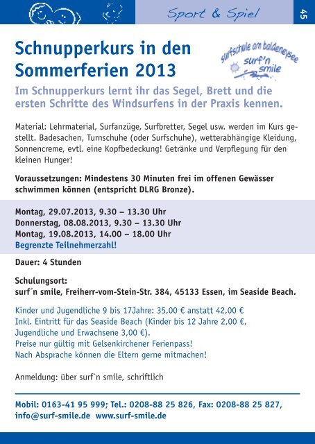 Ferienpass 2013 - Stadt Gelsenkirchen, Referat Erziehung und ...