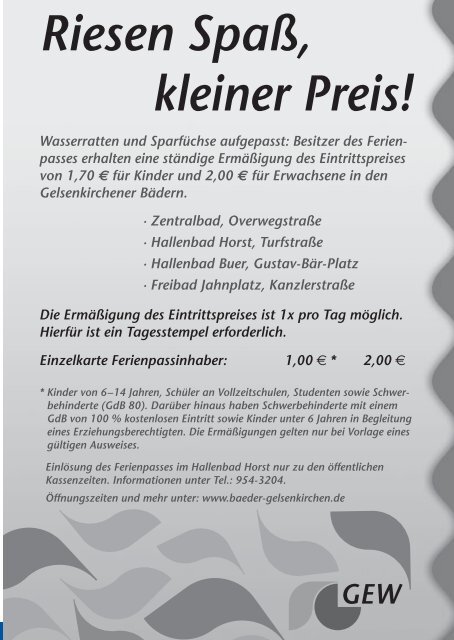 Ferienpass 2013 - Stadt Gelsenkirchen, Referat Erziehung und ...