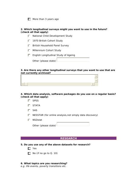 ESDS Longitudinal web questionnaire