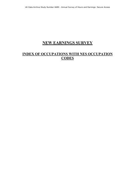 New Earnings Survey Occupation Codes - ESDS
