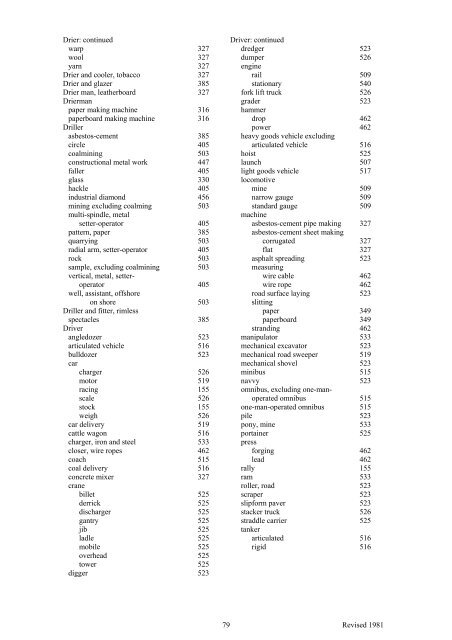 New Earnings Survey Occupation Codes - ESDS