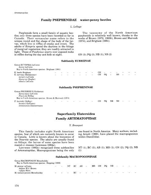 Checklist of - Entomological Society of Canada