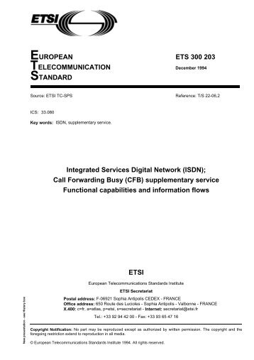 ETS 300 203 - Integrated Services Digital Network (ISDN ... - ETSI
