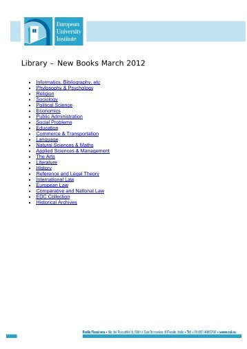 New Books March 2012 - European University Institute