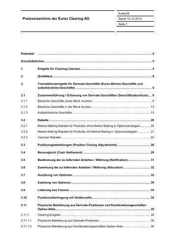 Preisverzeichnis der Eurex Clearing AG