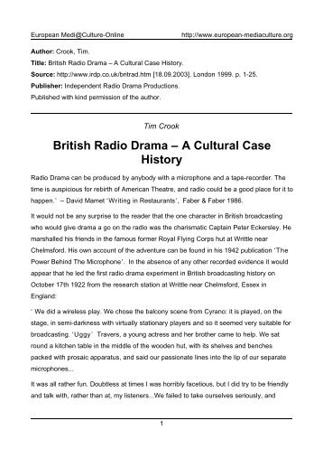 British Radio Drama - European MediaCulture