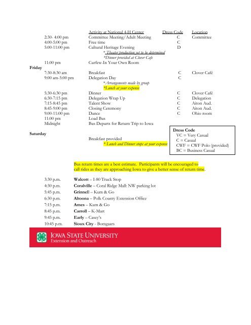 Trip Schedule - Iowa State University Extension and Outreach