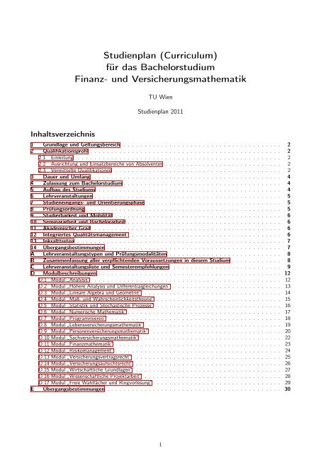 für das Bachelorstudium Finanz- und Versicherungsmathematik - FAM