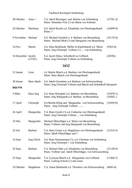 Abschrift aus dem Taufregister Schömberg 1643 - 1700 1643 1644