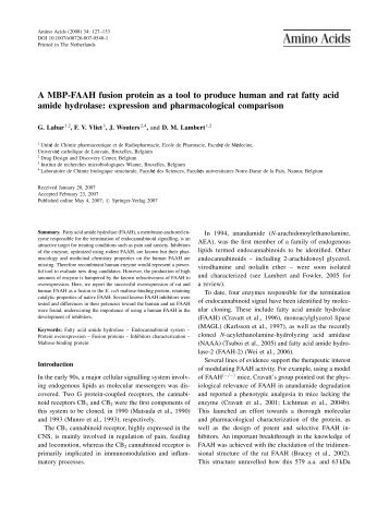 A MBP-FAAH fusion protein as a tool to produce human and rat fatty ...