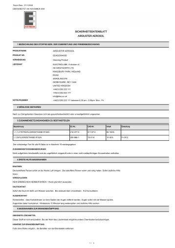 SICHERHEITSDATENBLATT AIRDUSTER AEROSOL - Farnell