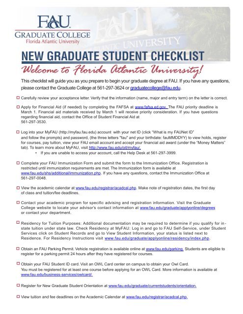 New Graduate Student Checklist