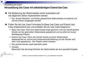 Hörsaalübung Use Cases mit selbstständigem Extend-Use-Case