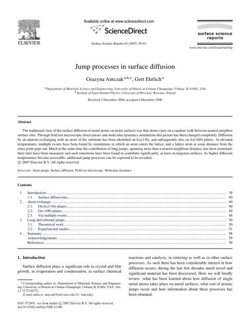 Jump processes in surface diffusion - Bilkent University - Faculty of ...