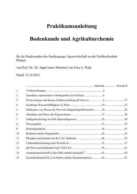 Praktikumsanleitung Bodenkunde und Agrikulturchemie - FH Bingen