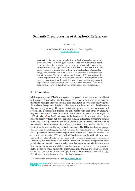 Semantic Pre-processing of Anaphoric References