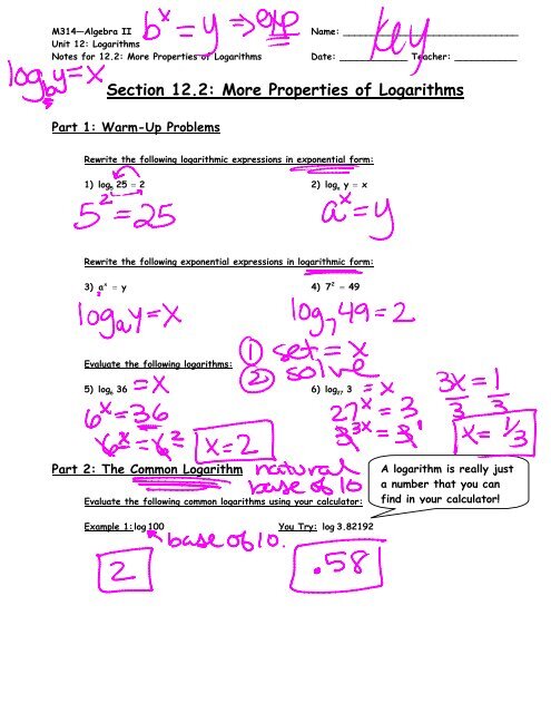 Section 12 2 More Properties Of Logarithms Section 12 2 More Properties Of Logarithms