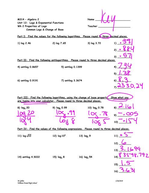 Worksheet 12.2 - William Fremd High School