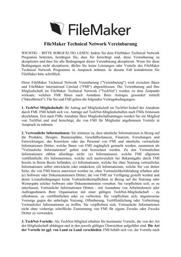 FileMaker Technical Network Vereinbarung