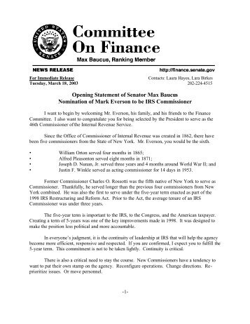 3.18.03 IRS Everson nomination - Senate Finance Committee