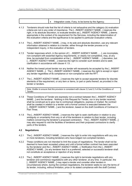 Model Request for Tender - Department of Finance and Deregulation