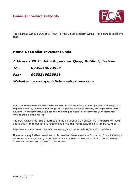 Specialist Investor Funds IOSCO Alert .PM - Finanstilsynet