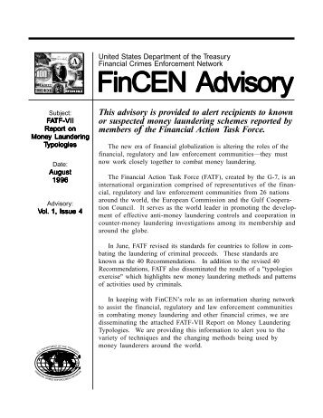 FATF Report on Money Laundering Typologies - FinCEN