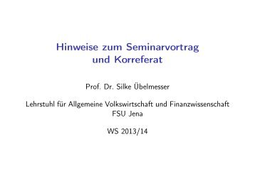 zum Seminarablauf und zu den Vorträgen - Finanzwissenschaft