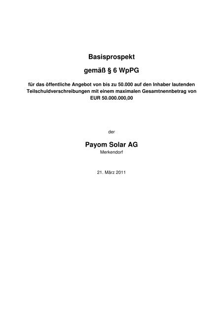 Basisprospekt gemäß § 6 WpPG Payom Solar AG - Fixed-Income.org