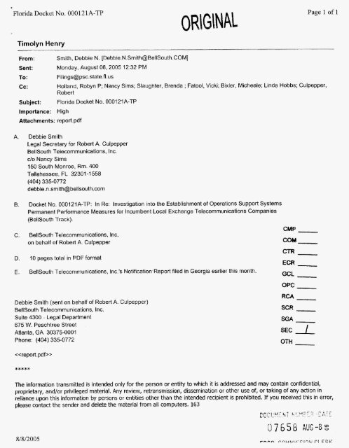 Florida Docket No. 0001 2 1 A-TP Page 1 of 1 Timolyn Henry