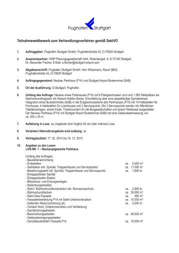 Teilnahmewettbewerb zum Verhandlungsverfahren gemäß SektVO