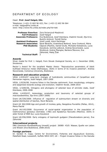 DEPARTMENT OF ANIMAL PHYSIOLOGY AND ETHOLOGY