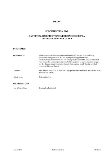 Specifikation for catechin - Fødevarestyrelsen